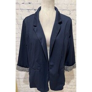 Skies Are Blue navy blue open-front blazer with 3/4 length rolled sleeves 2X